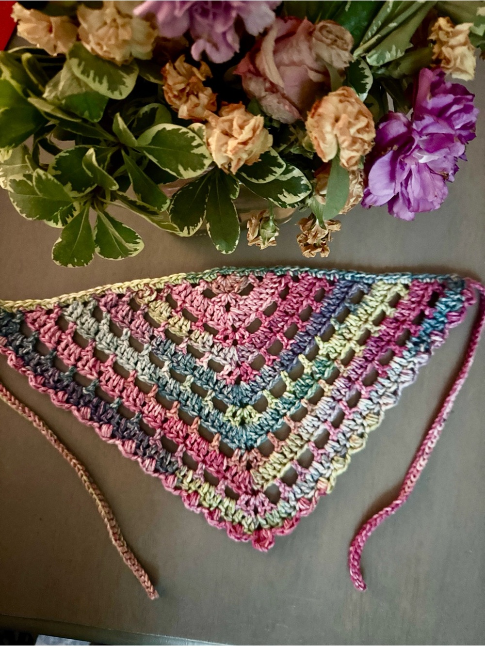 Multicolor Crochet Triangle Bandana Scarf - Women Accessories